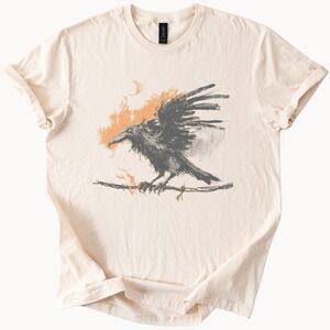 Black Bird Splatter Graphic Tee Moon Branch Art Design